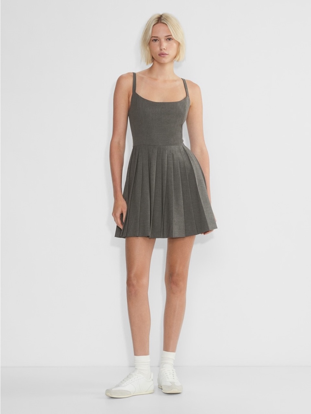 Aritzia “TRIX” Pleated Mini Dress in Charcoal